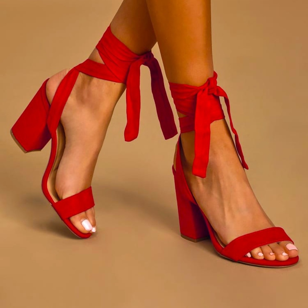 Lulus Alta Dark Red Suede Lace-Up Heels